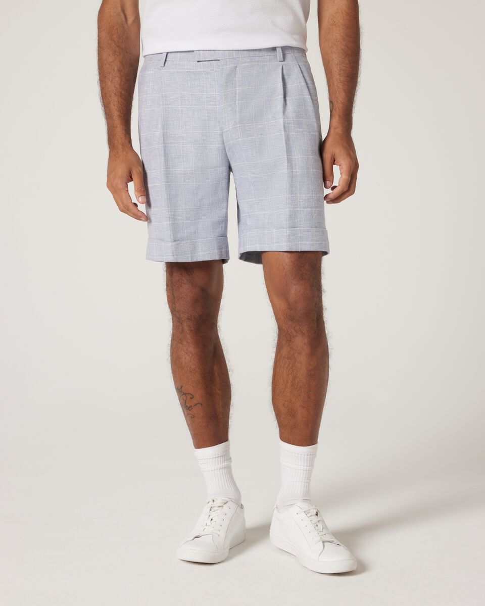 Regular Double Pleat Tailored Short, Blue Check, hi-res
